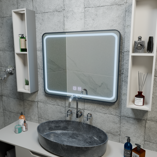Lustro prostokątne LED 100x65cm – system przeciwmgielny Edge LUMINOUS Touch, czarna rama