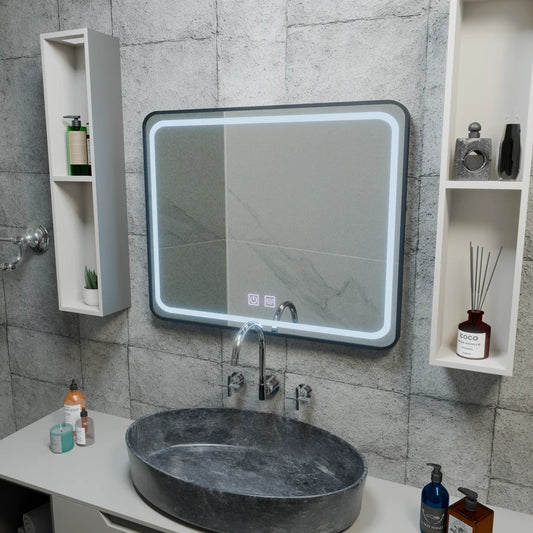 Lustro prostokątne LED 90x75cm Edge LUMINOUS Touch Defog System, czarna rama