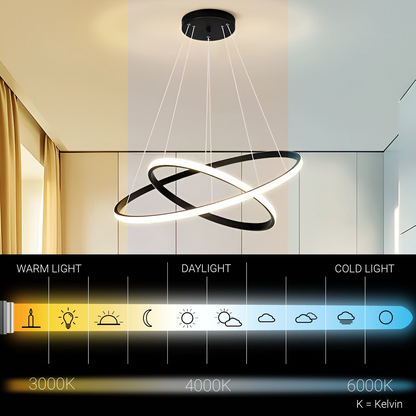 Żyrandol wiszący LED RICCI 25 W, 2 koła, światło zimne/ciepłe/neutralne, czarny, regulowana wysokość