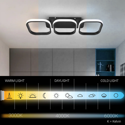 Żyrandol LED VERTEX 34W, 3 Kwadraty, Liniowy, Światło Zimne/Ciepłe/Neutralne, Czarny