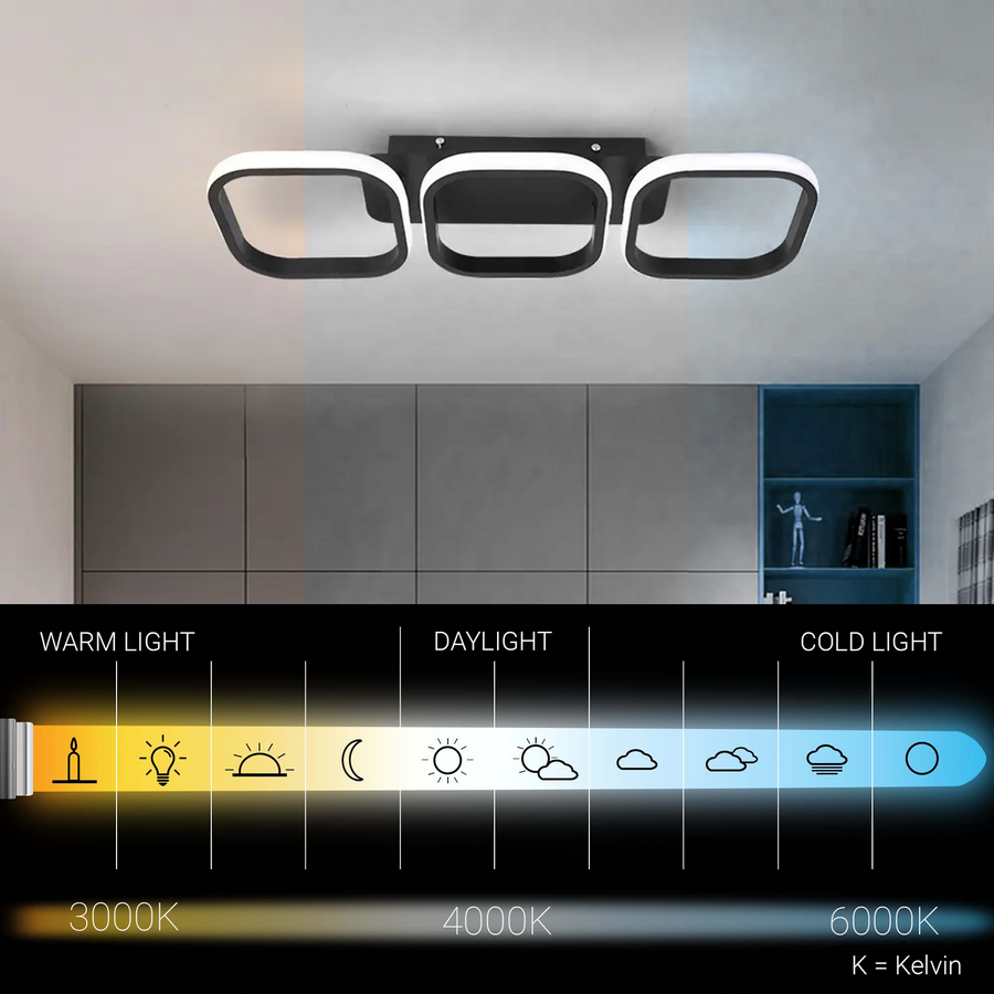 Żyrandol LED VERTEX 34W, 3 Kwadraty, Liniowy, Światło Zimne/Ciepłe/Neutralne, Czarny