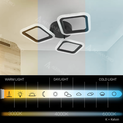 Żyrandol LED PULSARIS 32W, 3 kwadraty, światło zimne/ciepłe/neutralne, czarny