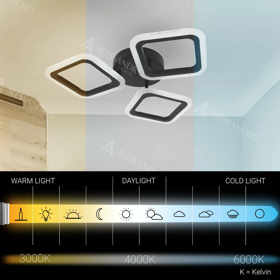 Żyrandol LED PULSARIS 32W, 3 kwadraty, światło zimne/ciepłe/neutralne, czarny