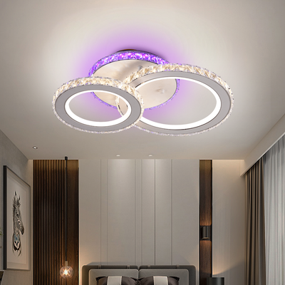 Żyrandol LED z pilotem i kryształem NOVA ROTONDA RGB 42W, 2 koła, światło zimne/ciepłe/neutralne, możliwość przyciemniania, biały