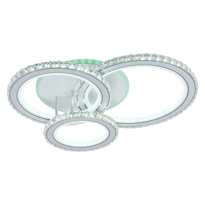 Żyrandol LED z pilotem i kryształem NOVA ROTONDA RGB 154W, 3 okręgi, światło zimne/ciepłe/neutralne, ściemnialny, biały