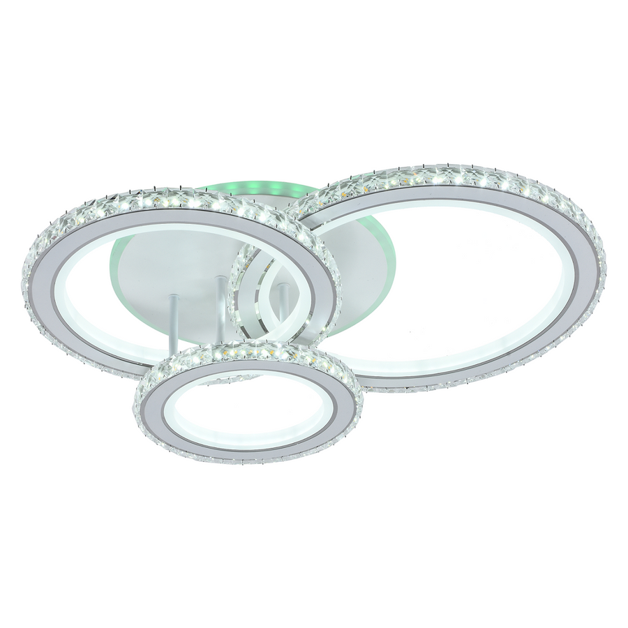 Żyrandol LED z pilotem i kryształem NOVA ROTONDA RGB 154W, 3 okręgi, światło zimne/ciepłe/neutralne, ściemnialny, biały