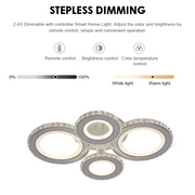 Żyrandol LED z pilotem i kryształem NOVA ROTONDA RGB 86W, 4 okręgi, światło zimne/ciepłe/neutralne, ściemnialny, biały