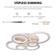 Żyrandol LED z pilotem i kryształem NOVA ROTONDA RGB 154W, 6 okręgów, światło zimne/ciepłe/neutralne, ściemnialny, biały