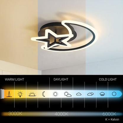 Żyrandol LED z pilotem KSIĘŻYC I GWIAZDA 45W, 2 elementy, światło zimne/ciepłe/neutralne, ściemnialny, czarny