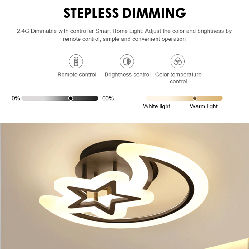 Żyrandol LED z pilotem KSIĘŻYC I GWIAZDA 45W, 2 elementy, światło zimne/ciepłe/neutralne, ściemnialny, czarny