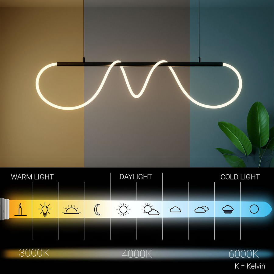 Żyrandol LED DIVINO z elastyczną rurką silikonową - 62W, regulowane światło, czarny mat