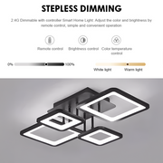 LED żyrandol z zdalnym sterowaniem Ella 85W, 4 kwadraty, zimno/gorące/neutralne światło, niestabilne, czarne