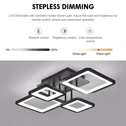 LED żyrandol z zdalnym sterowaniem Ella 85W, 4 kwadraty, zimno/gorące/neutralne światło, niestabilne, czarne