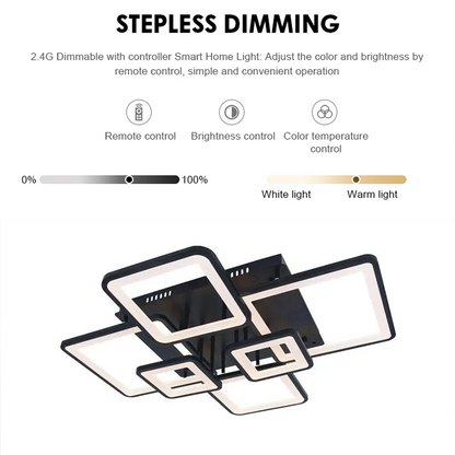 LED żyrandol z zdalnym sterowaniem Ella 124W, 6 kwadratów, zimno/gorące/neutralne światło, niestabilne, czarne