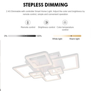 LED żyrandol z zdalnym sterowaniem Ella 124W, 6 kwadratów, zimno/gorące/neutralne światło, niestabilne, białe