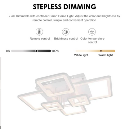 LED żyrandol z zdalnym sterowaniem Ella 124W, 6 kwadratów, zimno/gorące/neutralne światło, niestabilne, białe