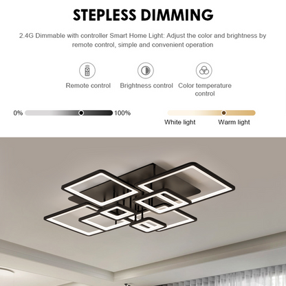 LED żyrandol z zdalnym sterowaniem Ella 203W, 8 kwadratów, zimno/gorące/neutralne światło, niestabilne, czarne