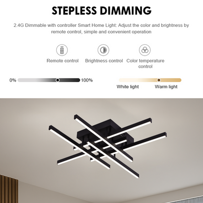 Żyrandol LED z pilotem LINEX, 63W, 6 elementów, liniowy, światło zimne/ciepłe/neutralne, możliwość przyciemniania, czarny