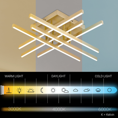 Żyrandol LED z Pilotem LINEX, 83W, Światło 3000K/4000K/6000K, Możliwość Przyciemniania, Złoty