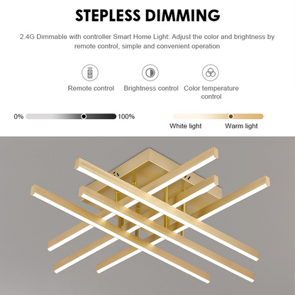 Żyrandol LED z Pilotem LINEX, 83W, Światło 3000K/4000K/6000K, Możliwość Przyciemniania, Złoty