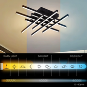 Żyrandol LED z pilotem LINEX, 90W, 8 elementów, światło zimne/ciepłe/neutralne, możliwość przyciemniania, czarny