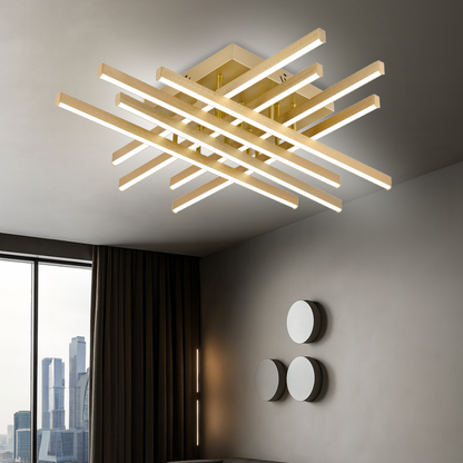 Żyrandol LED z Pilotem LINEX, 109W, Światło 3000K/4000K/6000K, Możliwość Przyciemniania, Złoty