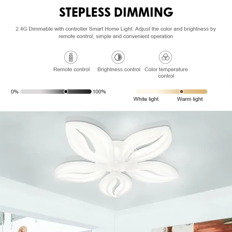 Żyrandol LED ORCHID z pilotem 65W, 5 płatków, światło zimne/ciepłe/neutralne, ściemnialny, biały