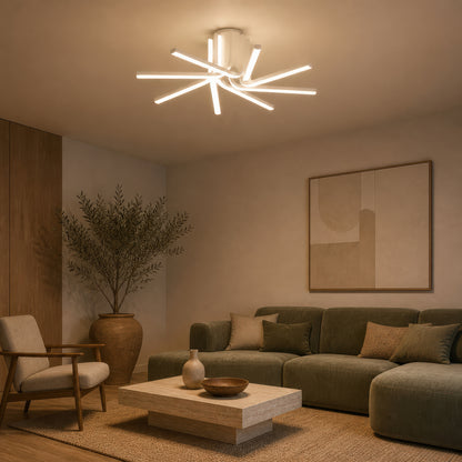 Żyrandol LED IBANE z pilotem, 8 źródeł, 3000K/4000K/6000K, 128W, Metal i Silikon, Biały