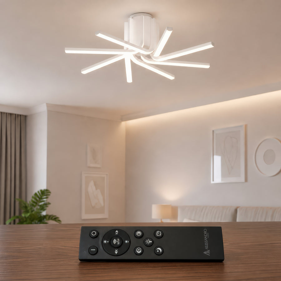Żyrandol LED IBANE z pilotem, 8 źródeł, 3000K/4000K/6000K, 128W, Metal i Silikon, Biały