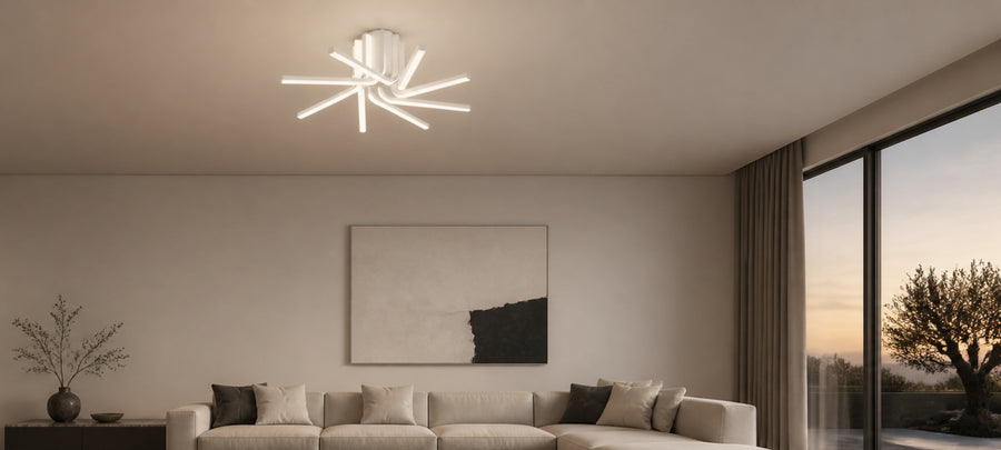 Żyrandol LED IBANE z pilotem, 8 źródeł, 3000K/4000K/6000K, 128W, Metal i Silikon, Biały