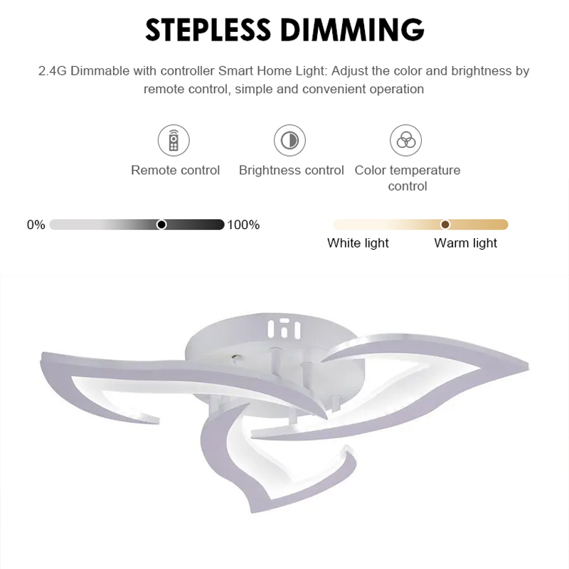 Żyrandol LED z pilotem LOTUS 34W, 3 płatki, światło zimne/ciepłe/neutralne, ściemnialny, biały