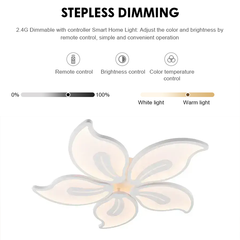 Żyrandol LED z pilotem JAŚMIN 66W, 5 Płatków, Światło Zimne/Ciepłe/Neutralne, Możliwość Przyciemniania, Biały