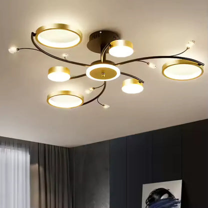 Żyrandol LED z pilotem KARINA, 61 W, 6 elementów, światło ciepłe/zimne/neutralne, ściemnialny, złoty 