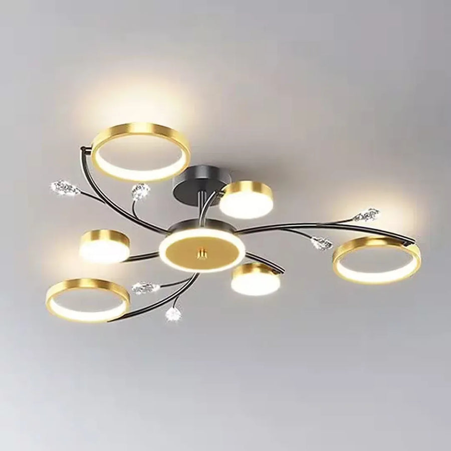 Żyrandol LED z pilotem KARINA, 61 W, 6 elementów, światło ciepłe/zimne/neutralne, ściemnialny, złoty 
