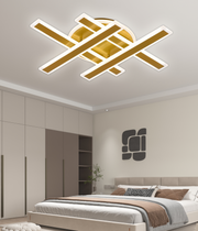 Żyrandol LED z pilotem LT755/4GD, 85W, 46*5,5*7,5, IP20, światło zimne/ciepłe/neutralne, możliwość przyciemniania, złoto, żelazo, pleksiglas