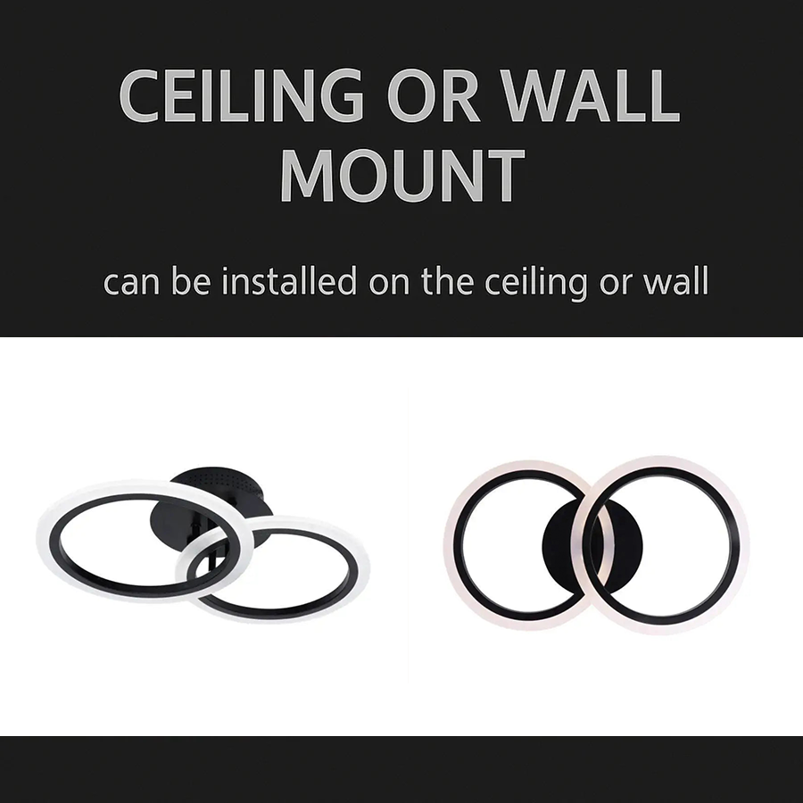 Żyrandol LED BETTY 28 W z pilotem, 2 okręgi, światło zimne/ciepłe/neutralne, ściemnialny, czarny