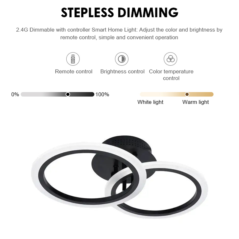 Żyrandol LED BETTY 28 W z pilotem, 2 okręgi, światło zimne/ciepłe/neutralne, ściemnialny, czarny