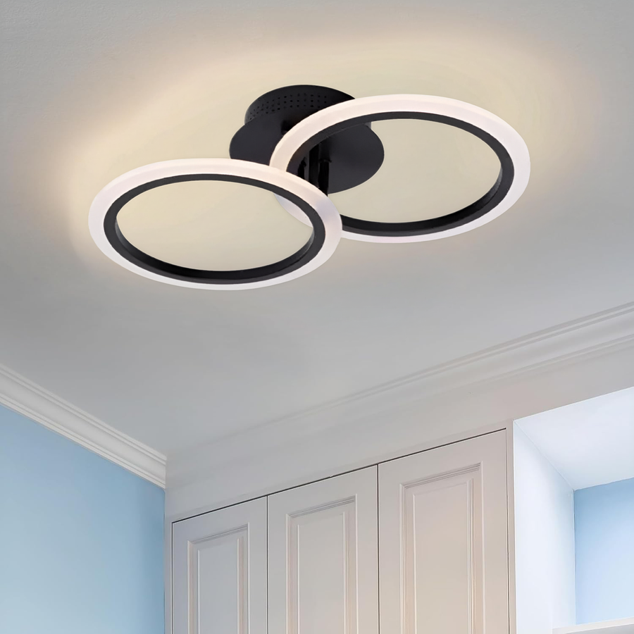 Żyrandol LED BETTY 28 W z pilotem, 2 okręgi, światło zimne/ciepłe/neutralne, ściemnialny, czarny