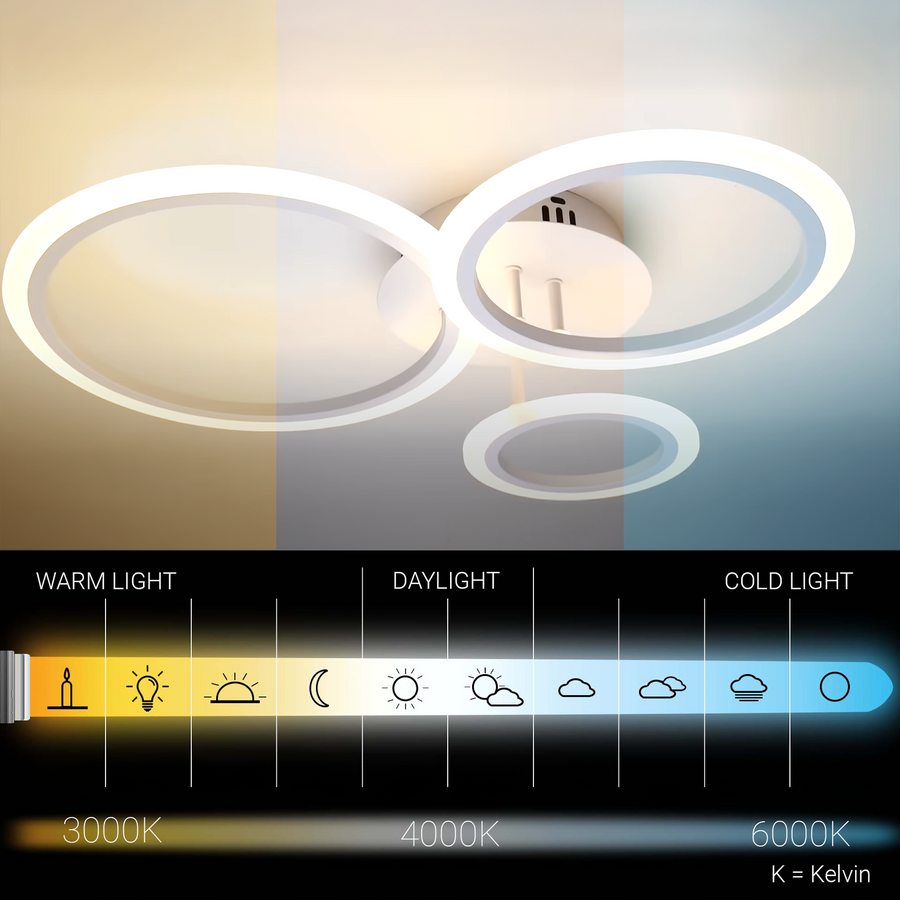 Żyrandol LED BETTY 41W z pilotem, 3 okręgi, światło zimne/ciepłe/neutralne, ściemnialny, biały