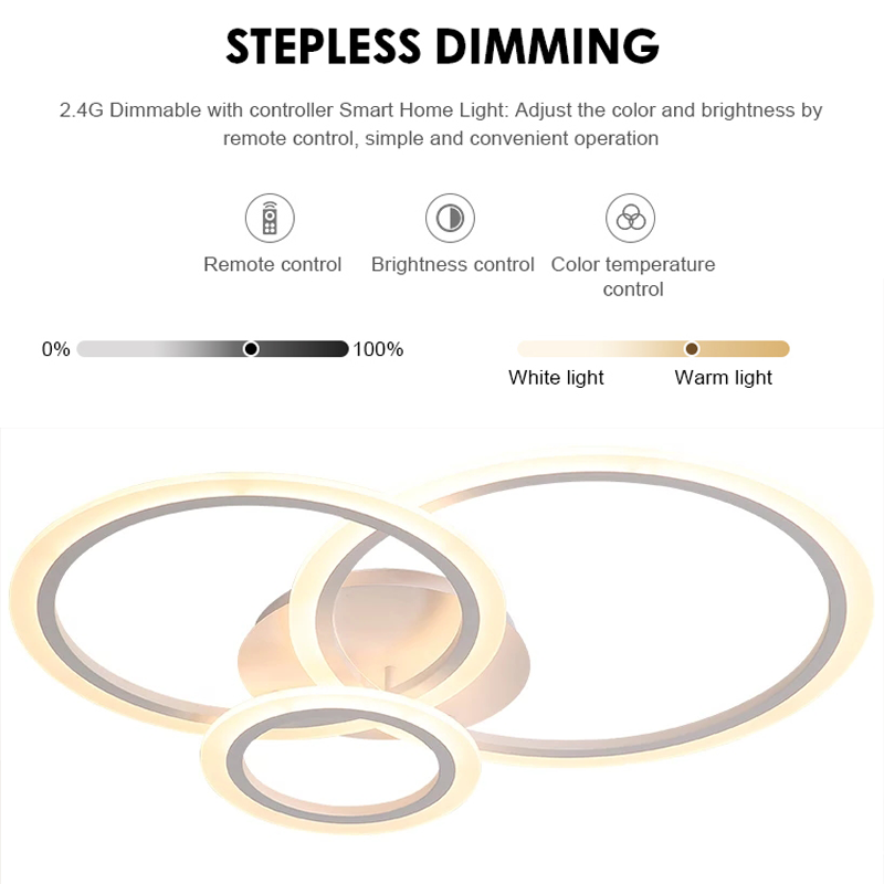 Żyrandol LED BETTY 41W z pilotem, 3 okręgi, światło zimne/ciepłe/neutralne, ściemnialny, biały