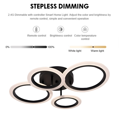 Żyrandol LED BETTY 44W z pilotem, 4 okręgi, światło zimne/ciepłe/neutralne, ściemnialny, czarny