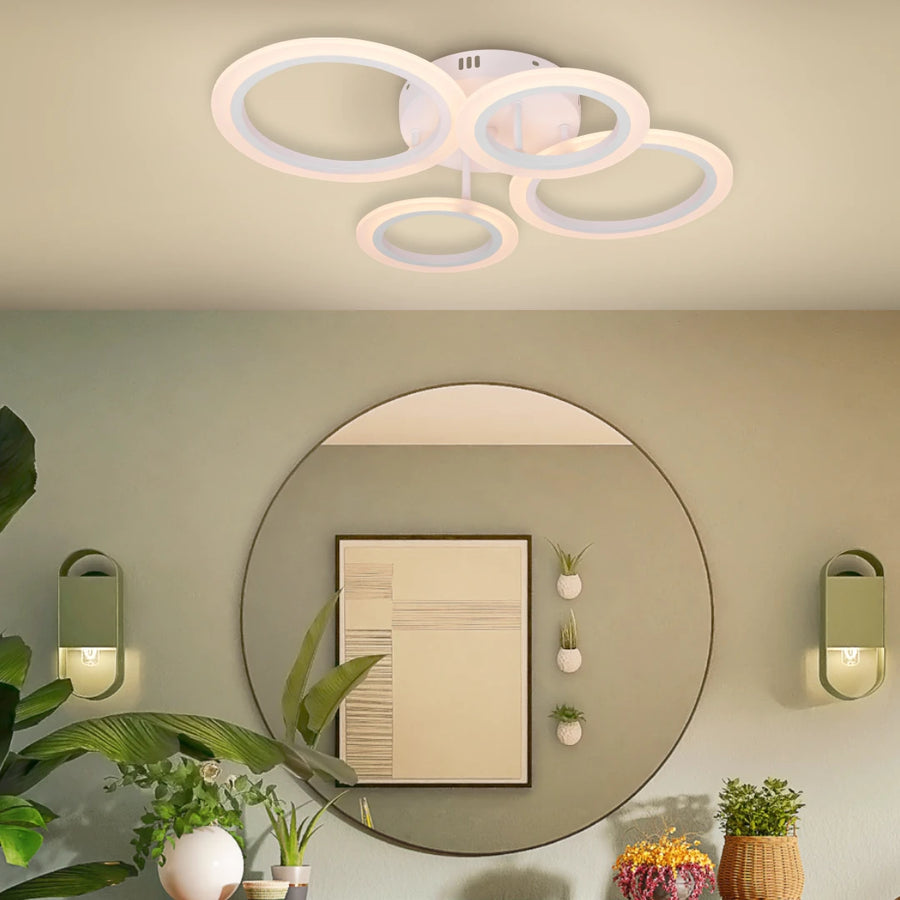 Żyrandol LED BETTY 44W z pilotem, 4 okręgi, światło zimne/ciepłe/neutralne, ściemnialny, biały