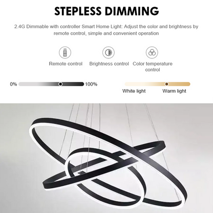 Żyrandol wiszący LED CASIANA 84W z pilotem, 3 okręgi, światło zimne/ciepłe/neutralne, ściemnialny, czarny, regulowana wysokość