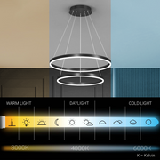 Zawieszany żyrandol LED z pilotem CASIANA 41W, 2 koła, światło zimne/ciepłe/neutralne, możliwość przyciemniania, czarny, regulacja wysokości