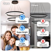 Zawieszany żyrandol LED z pilotem CASIANA 40W, 2 koła, światło zimne/ciepłe/neutralne 3000K/4000K/6000K, możliwość przyciemniania, czarny, regulowana wysokość, metal i akryl