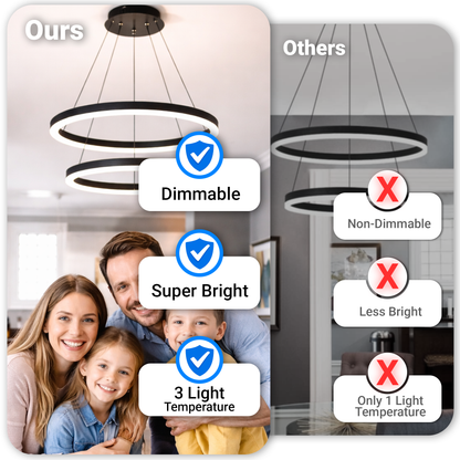 Zawieszany żyrandol LED z pilotem CASIANA 40W, 2 koła, światło zimne/ciepłe/neutralne 3000K/4000K/6000K, możliwość przyciemniania, czarny, regulowana wysokość, metal i akryl