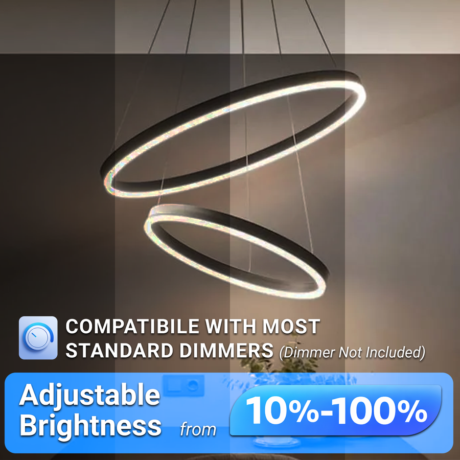 Zawieszany żyrandol LED z pilotem CASIANA 40W, 2 koła, światło zimne/ciepłe/neutralne 3000K/4000K/6000K, możliwość przyciemniania, czarny, regulowana wysokość, metal i akryl