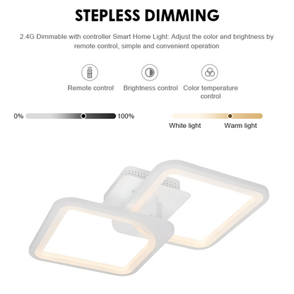 Żyrandol LED z pilotem ZOE 69W, 2 kwadraty, światło zimne/ciepłe/neutralne, ściemnialny, biały