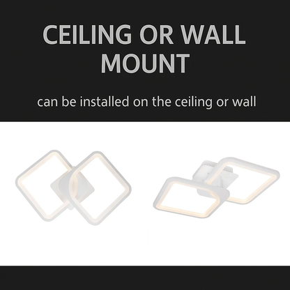 Żyrandol LED z pilotem ZOE 69W, 2 kwadraty, światło zimne/ciepłe/neutralne, ściemnialny, biały