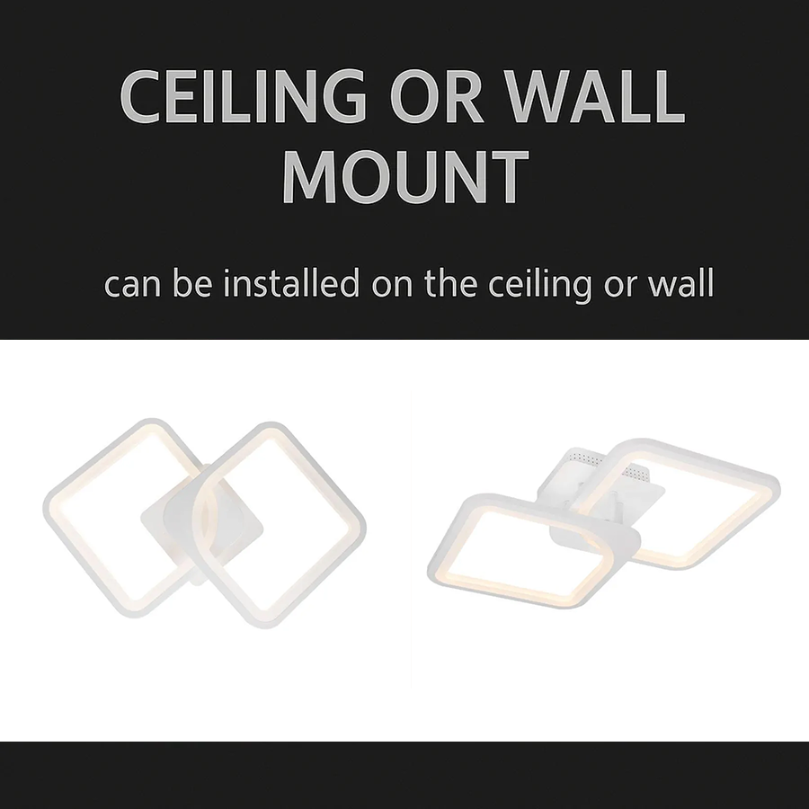 Żyrandol LED z pilotem ZOE 69W, 2 kwadraty, światło zimne/ciepłe/neutralne, ściemnialny, biały